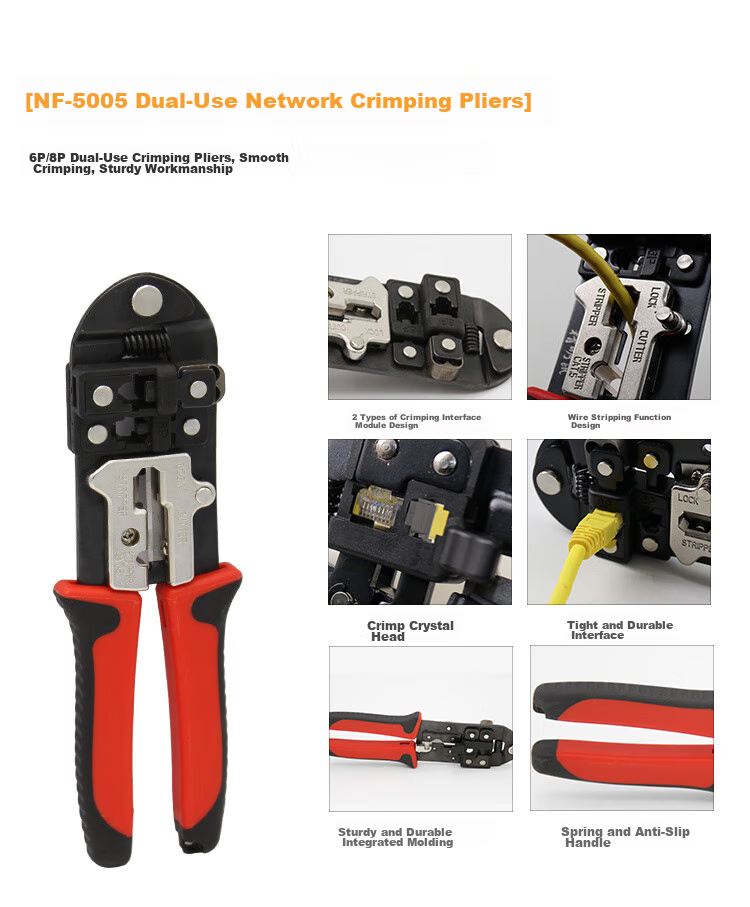 Jingmingshu NF-1206 Network Tool Kit, Network Cable Crimper, Cable Tester, Wire Stripper, RJ45 Connectors, Network Tools, Network Tool Set 12