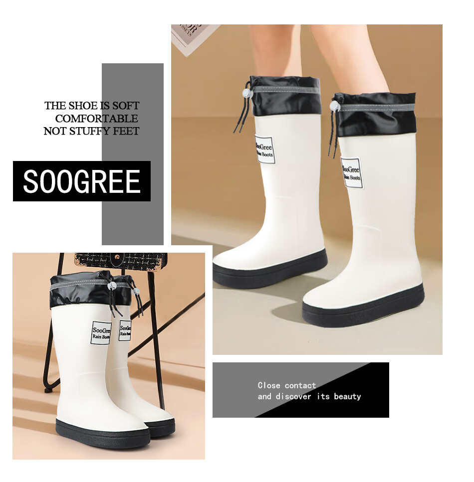 SooGree Women's Rain Boots, High-Top with Drawstring, Waterproof And Wear-Resistant, Outdoor Travel Water Shoes, Dirt-Resistant Rain Boots 5