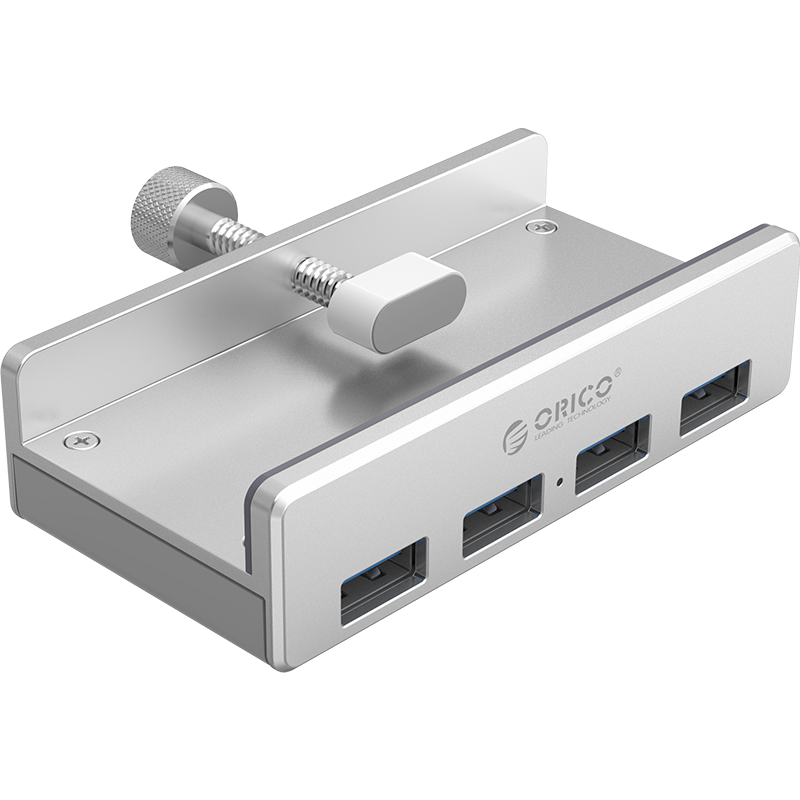 ORICO USB Hub 3.0 Expansion Dock, Aluminum Alloy Clip-On Desktop Laptop High-Speed Converter Extension Cable with Power Port, MH4PU-P