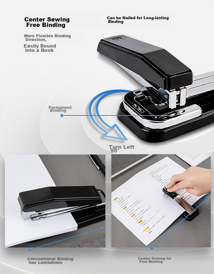 Deli Rotating Stapler/Stapler Small Size for Binding Center Binding And Temporary Binding, Removable Office Supplies, Black 0414 7