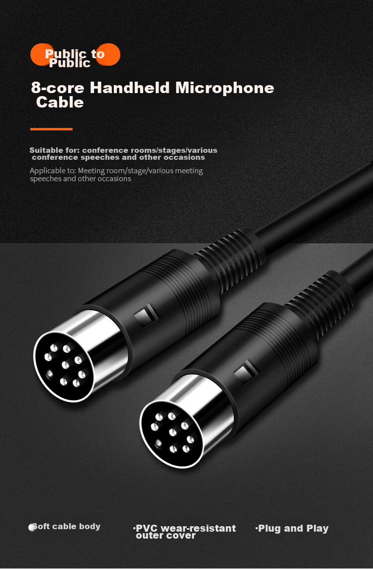 Yeren Hand-Held Microphone Cable, Male to Male, 8-Pin 8-Core Conference Extension Cord for Microphones, 1.5 Meters, YR-SL803 1