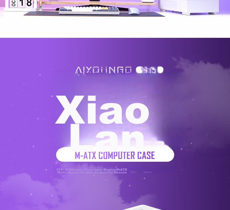 Aigo Starry Sky White ATX Gaming Desktop Computer Case with Dual 360mm Water Cooling Support, 9.6-Inch HD Screen, 270° Panoramic View, And 5090 Graphics Card 3