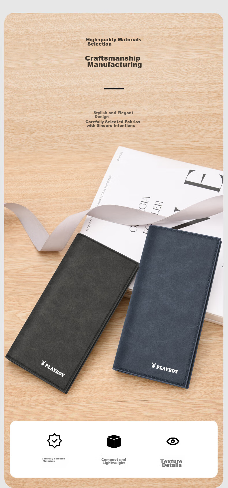 PLAYBOY Wallet, Men's Long Multi-card Slots, Fashionable ID And Document Holder, College Student Thin Multifunctional Purse, Birthday Gift 8