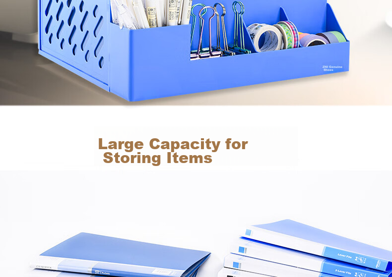 DiLe Premium Series Office Assistant File Tray/document Holder/file Rack/document Organizer/folder Four-Compartment File Basket Low Model with Pen Holder, 1855 Blue 2