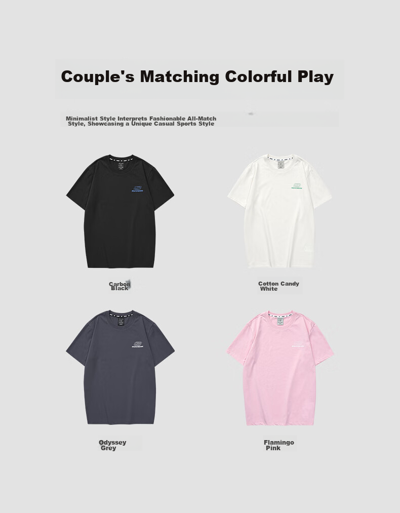 Skechers Summer Unisex Couple Matching Colorful Series Breathable Moisture-Wicking Quick-Drying Cool Short Sleeve T-Shirt L223U165 3