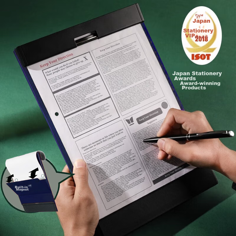 KINGJIM MAGFLAP Magnetic Clipboard Writing Folder Board Clip Office Supplies Strong Clip Writing Pad A4 Vertical Version 5085GS Blue