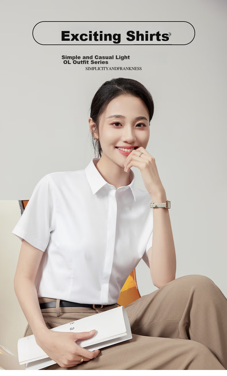 LangSha White Short-Sleeve Shirt for Women, Summer Lightweight Loose Fit, Suitable for Commuting And Professional Wear, Elegant Formal White Blouse 1