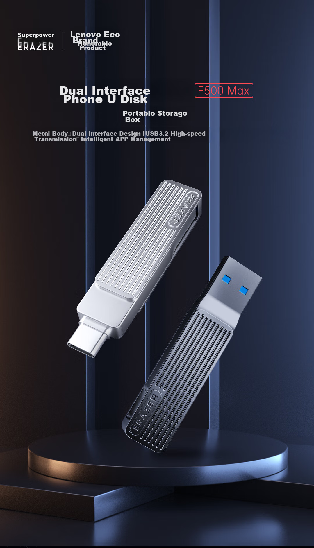 Lenovo Invests in Brand Yinengzhe 128GB Type-C USB3.2 Flash Drive, F500 MAX Gun Color, 230MB/s, Dual-Use for Phone And Computer, 360° Rotation, Dual Interface Thumb Drive 1