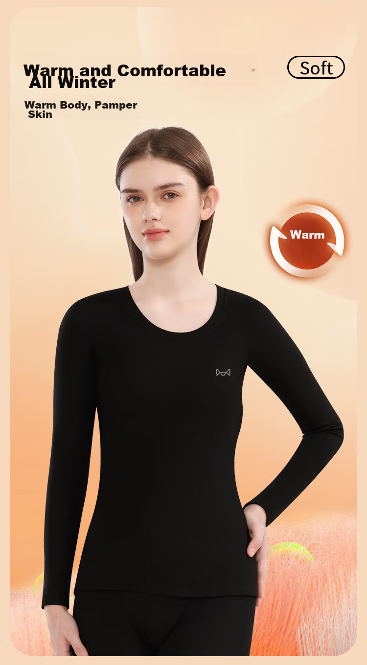 MiiOW 10A Antibacterial Women's Thermal Underwear, Cashmere Silk Patch, Thickened Autumn Top And Bottom, 2025 New Product, Black XL 17