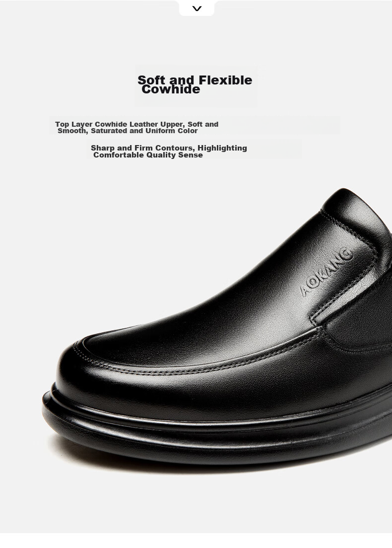 Aokang Business Casual Shoes for Men, Slip-On Cowhide Soft-Soled Comfortable Loafers, Black, Size 41 6