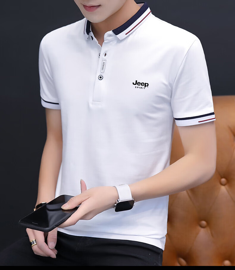 JEEP SPIRIT Men's Short-Sleeve T-Shirt, Summer Polo Shirt, Half-Sleeve, Turn-Down Collar, Business Casual, Slim Fit, White, XL 17