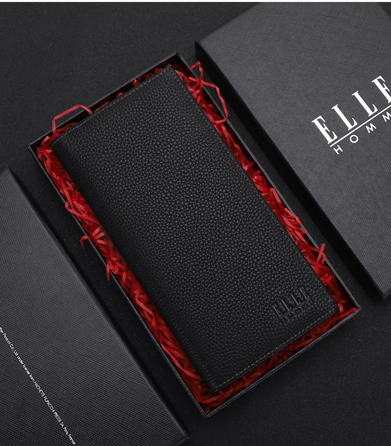 ELLE HOMME Luxury Men's Long Wallet, Fashionable Top-Grain Leather Billfold, Multi-Card Slots 8712, Birthday Gift for Me 2