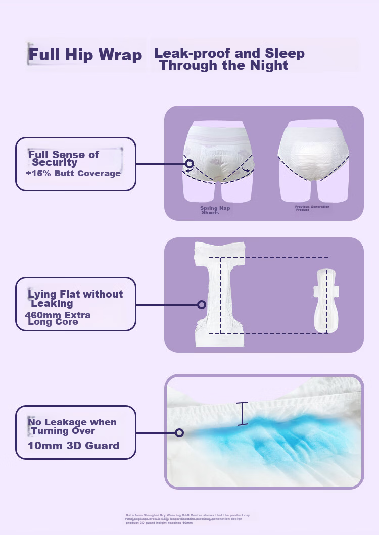 Herlab Spring Sleep Shorts, M-L Size, 9 Pieces, Extra Long And Ultra-Thin, Overnight Use Panty-Style Sanitary Napkins, Comfort Pants, Good Night Pants, Self-Operated 4