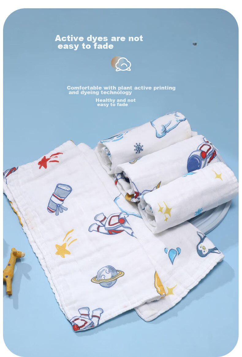 Grace Antibacterial Baby Towel, Class A 4-Layer Gauze Drool Bib, Children's Face Washcloth, 30*30cm, 16g, 2 Pieces 8