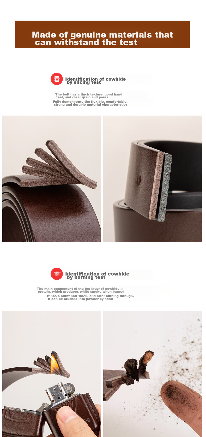 Cattlesboss Titanium Buckle Belt for Men, Luxury Top-Grain Leather Belt, Birthday Gift Box for Men, 3187, Deep Brown, 110cm 11