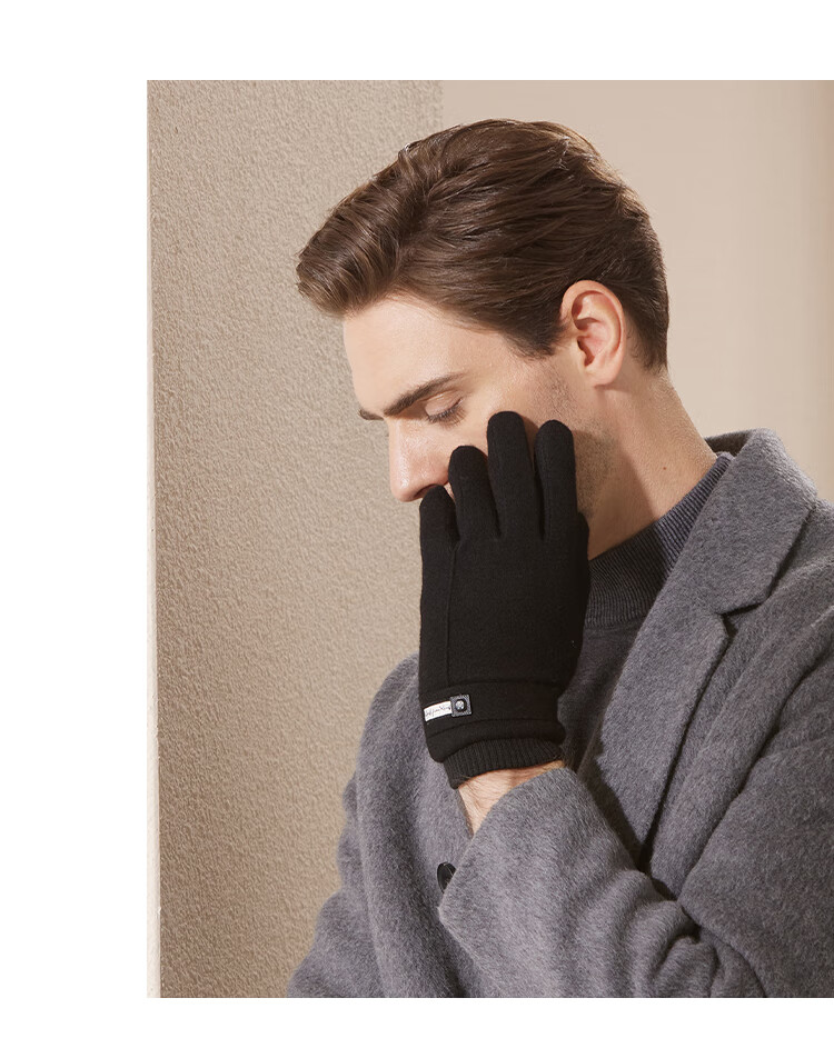 Hengyuanxiang Men's Wool Gloves, Autumn And Winter Warm Windproof Cold-Resistant, Suitable for Cycling And Driving, Fleece-Lined Thickened Touchscreen Compatible Winter Gloves 12