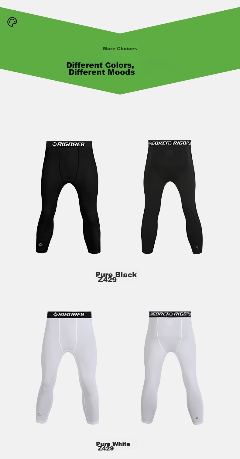 RIGORER Men's Compression Shorts, Athletic Training Three-Quarter Length Compression Pants, Sweat-Wicking Breathable Quick-Dry Elastic Running Basketball Fitness Shorts for Me 15