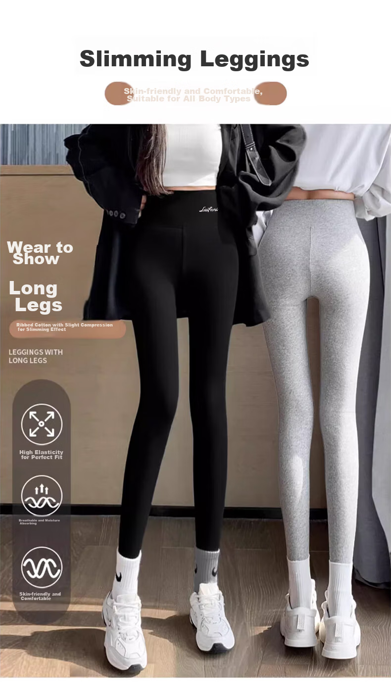 LangSha Leggings for Women, Spring And Autumn Style, High-Waisted Slimming Cotton Pants, Tight-Fitting Tights, Black Skinny Pants, Autumn Pants 1