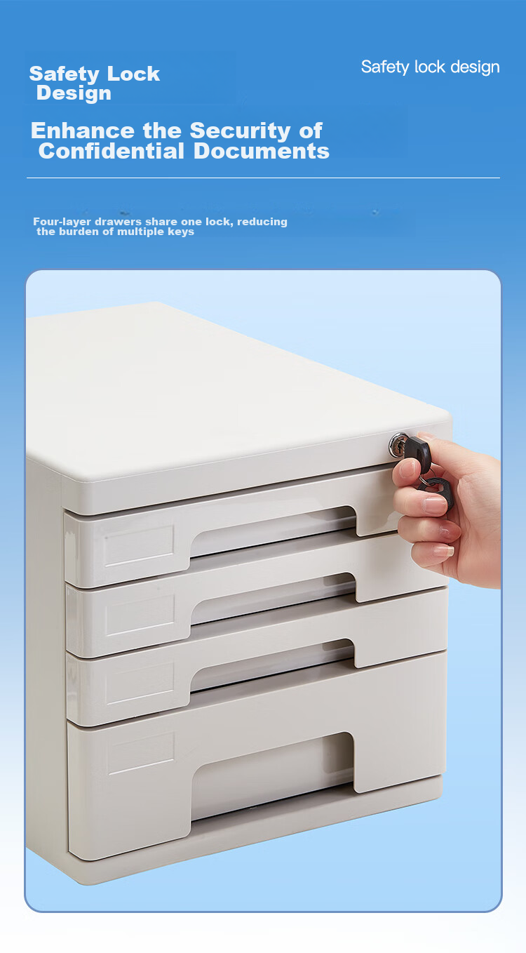 COMIX 4-Tier Lockable Desktop File Cabinet with Drawers, Plastic Storage Cabinet with Index Labels, Office Supplies, Gray B2251 1