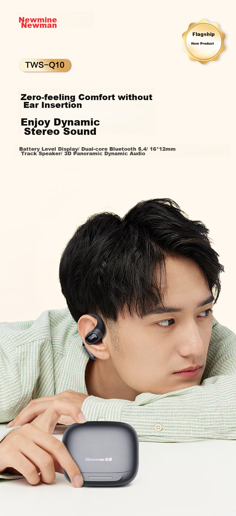 Newmine Q10 Bone Conduction Bluetooth Headphones, Wireless Ear-Hook Style, Open-Ear Design, Sports Running Noise-Cancelling, Long Battery Life, Compatible with Xiaomi And Apple 3