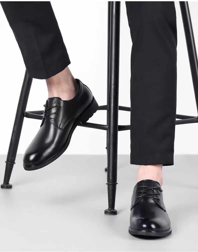 IQGD Men's Slip-On Leather Shoes British Business Casual Dress Lace-Up 5222 Black Size 44 1