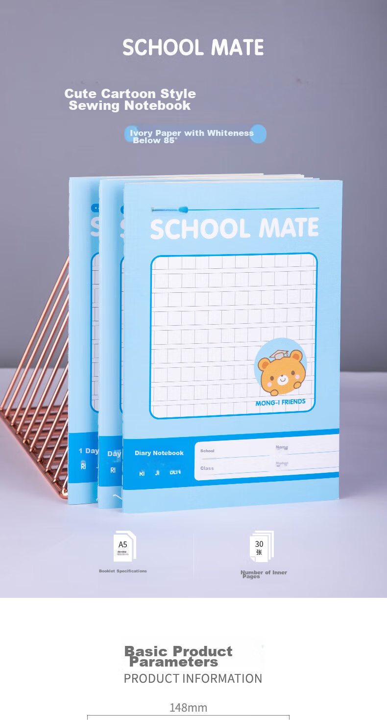 Deli 6 A5 Notebooks with 30 Sheets Each, Elementary School Student Diary And Homework Books, Stitched Soft Cover Notebooks, Essential Stationery for Students, FA530-6 2