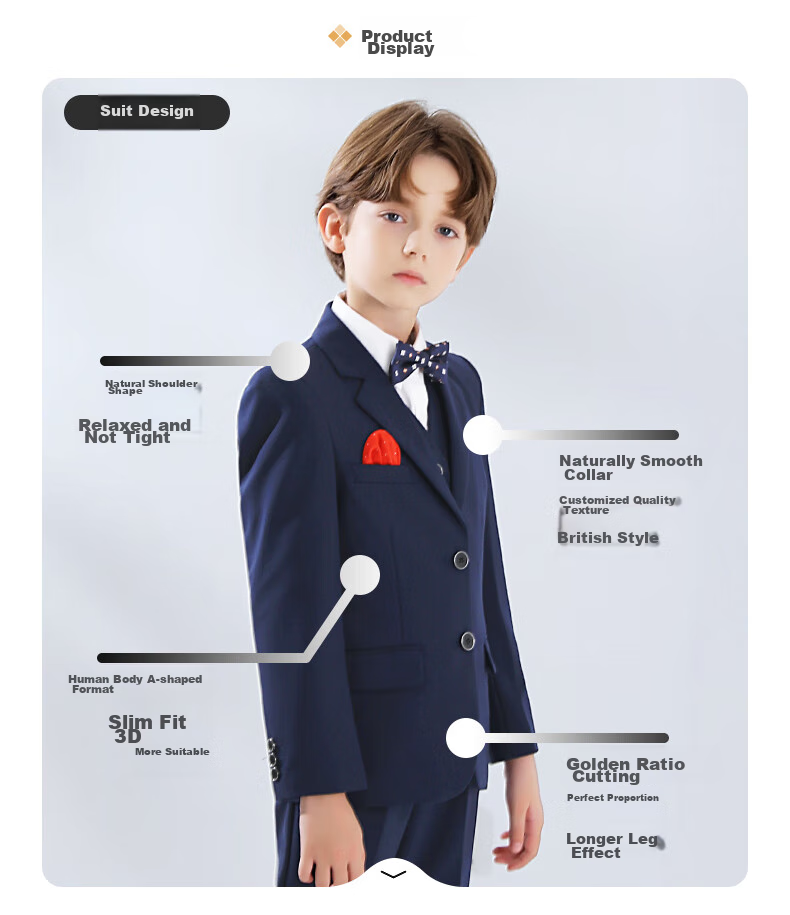 Yinuofang Children's Suit Set, Boys' Formal Wear, Children's Day Performance Outfit, Navy Blue Host Suit 2