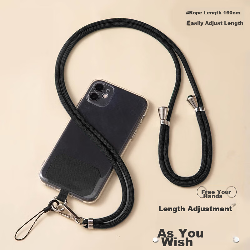 Dipuer Phone Strap Neck Strap Crossbody Adjustable Retractable Anti-Loss Universal Phone Case Durable Long Black [Ring Holder + Clip]