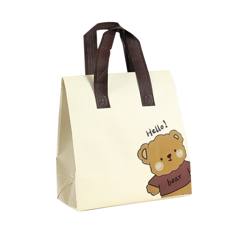 Keruier Takeout Insulated Bags, Handbags, Aluminum Foil Food Service Commercial Disposable Customized Non-Woven Bags, Packaging Bags, Bear Medium Size [10 Pieces/set]