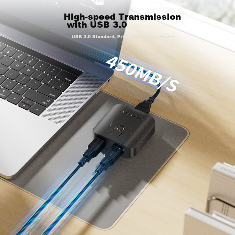 Acasis USB 3.0 Printer Sharing Device One-To Two-In Switcher for Desktop And Laptop Computers to Connect Mouse Keyboard USB Drive 2 Ports Converter One-To 2-I