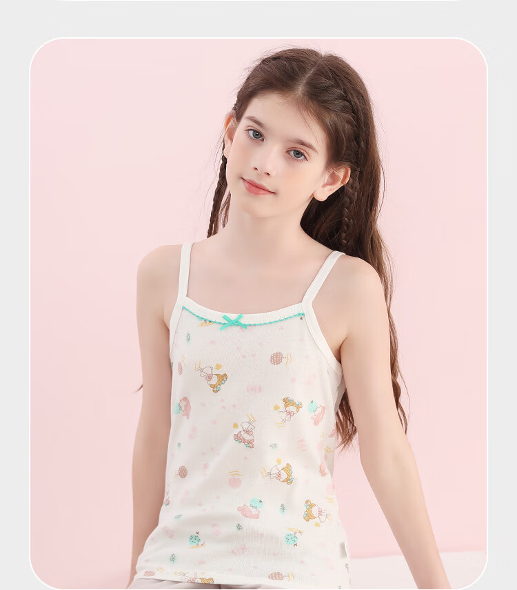 LangSha Children's Tank Tops, Girls' Summer Thin Cotton Undershirts, Camisoles for Young Girls, 2-Piece Set, Strawberry Girl Design, Size 110 11