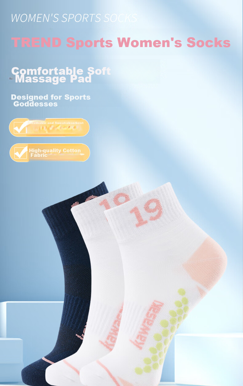 KAWASAKI Badminton Socks, Socks with Towel Bottom, Sports Short Socks 6208, Pink Blue (Three Pairs), One Size Fits All 1