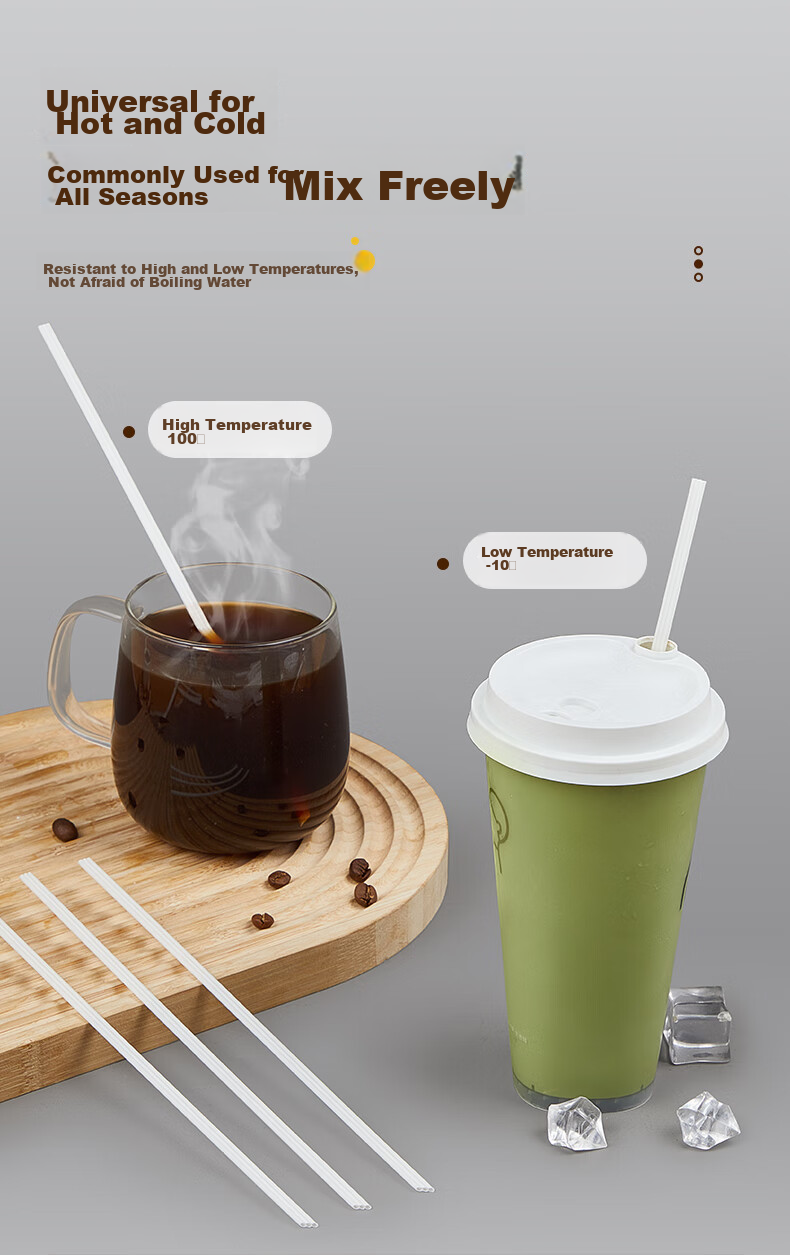 YOUAO Disposable Stirrers, 100 Individually Wrapped, PLA Biodegradable, Three-Hole Plastic Coffee Stirrers for Hot Drinks 4