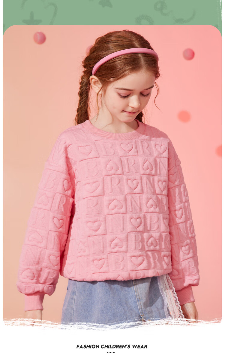 ASK JUNIOR Children's Clothing, Girls' Sweatshirt, Autumn Wear for Older Kids, Casual Fashion Printed Pullover Top, Pink, Size 160 10