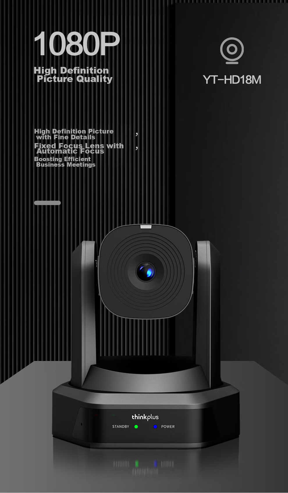Lenovo ThinkPlus Video Conference Camera with Microphone And Pan-Tilt Zoom, 1080P HD, 16x Digital Zoom, AI Tracking And Auto Focus, YT-HD18M 3
