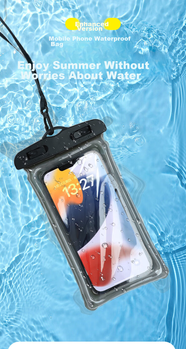 KEKLLE [Airbag Waterproof Phone Case] Diving Pouch Swimming Touchscreen Waterproof Case for Food Delivery, Express Delivery, Hot Springs, Deep Water Apple/Huawei/Xiaomi Phones Universal with Free Lanyard Black 1