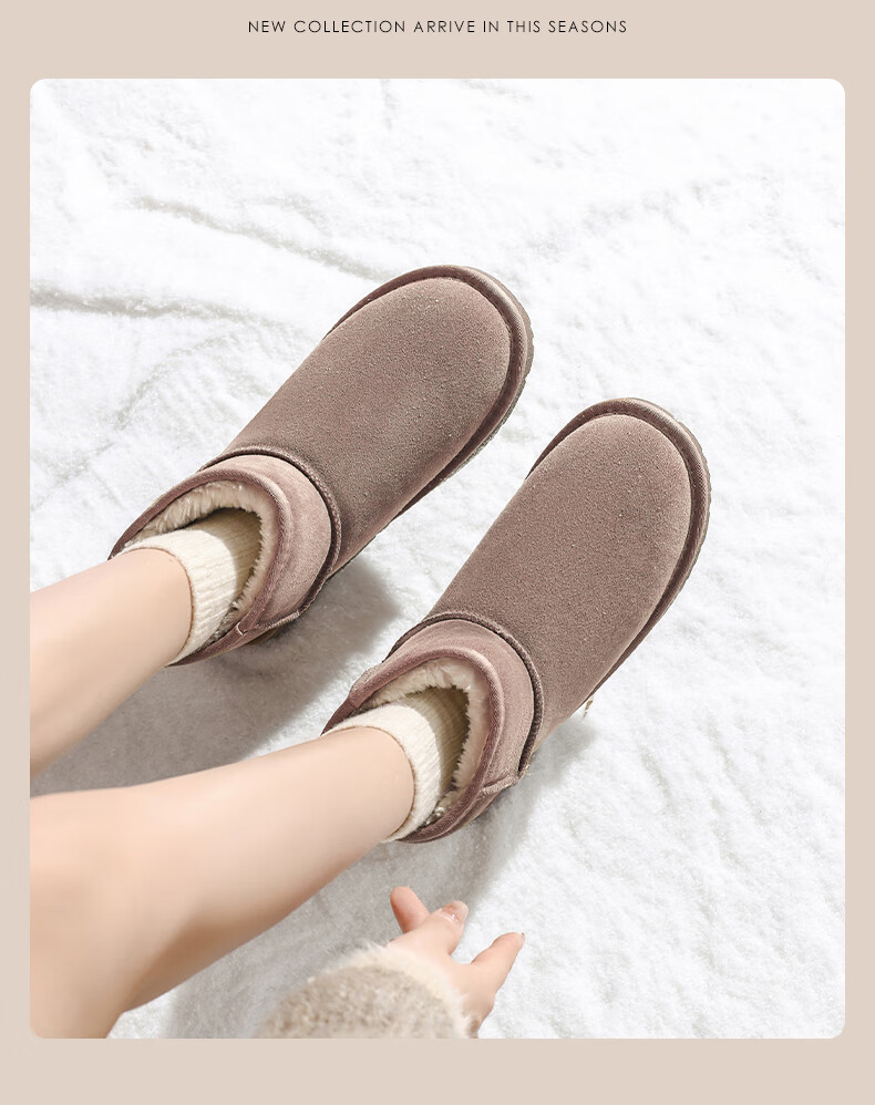 DAPHNE Fleece-Lined Snow Boots for Women, 2025 Winter New Thick Cotton Shoes, Warm Women's Shoes, Flat Cowhide Short Boots 11