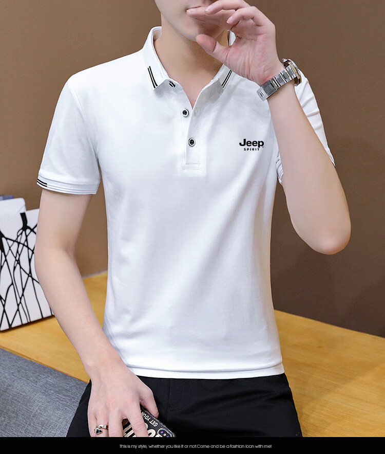 JEEP SPIRIT Men's Short-Sleeve T-Shirt, Summer Polo Shirt, Half-Sleeve Collar, Business Casual Slim Fit, Black, 3XL 8