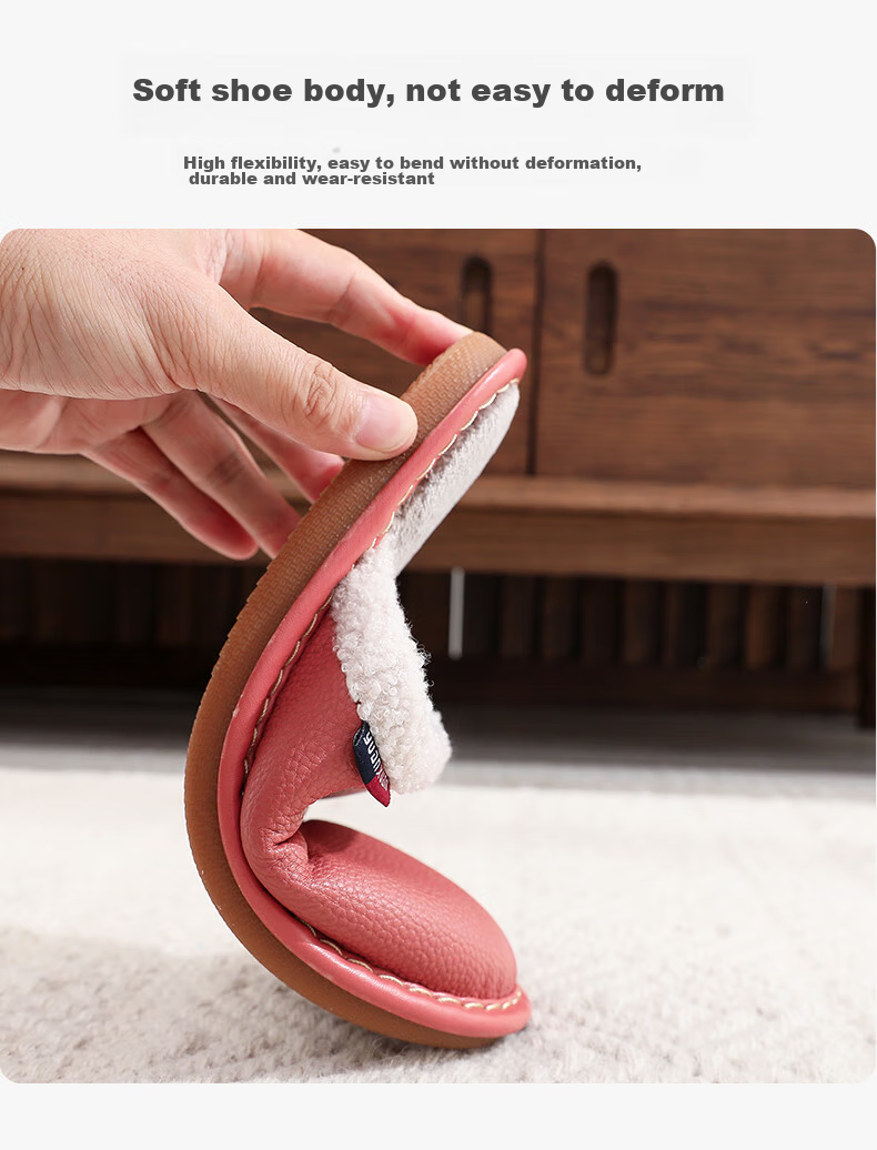 GUOLUOFEI Waterproof PU Leather Cotton Slippers for Men And Women, Winter Outdoor Wear Non-Slip Indoor Maternity Shoes Home Cotton Shoes, Black, Size 44/45 7