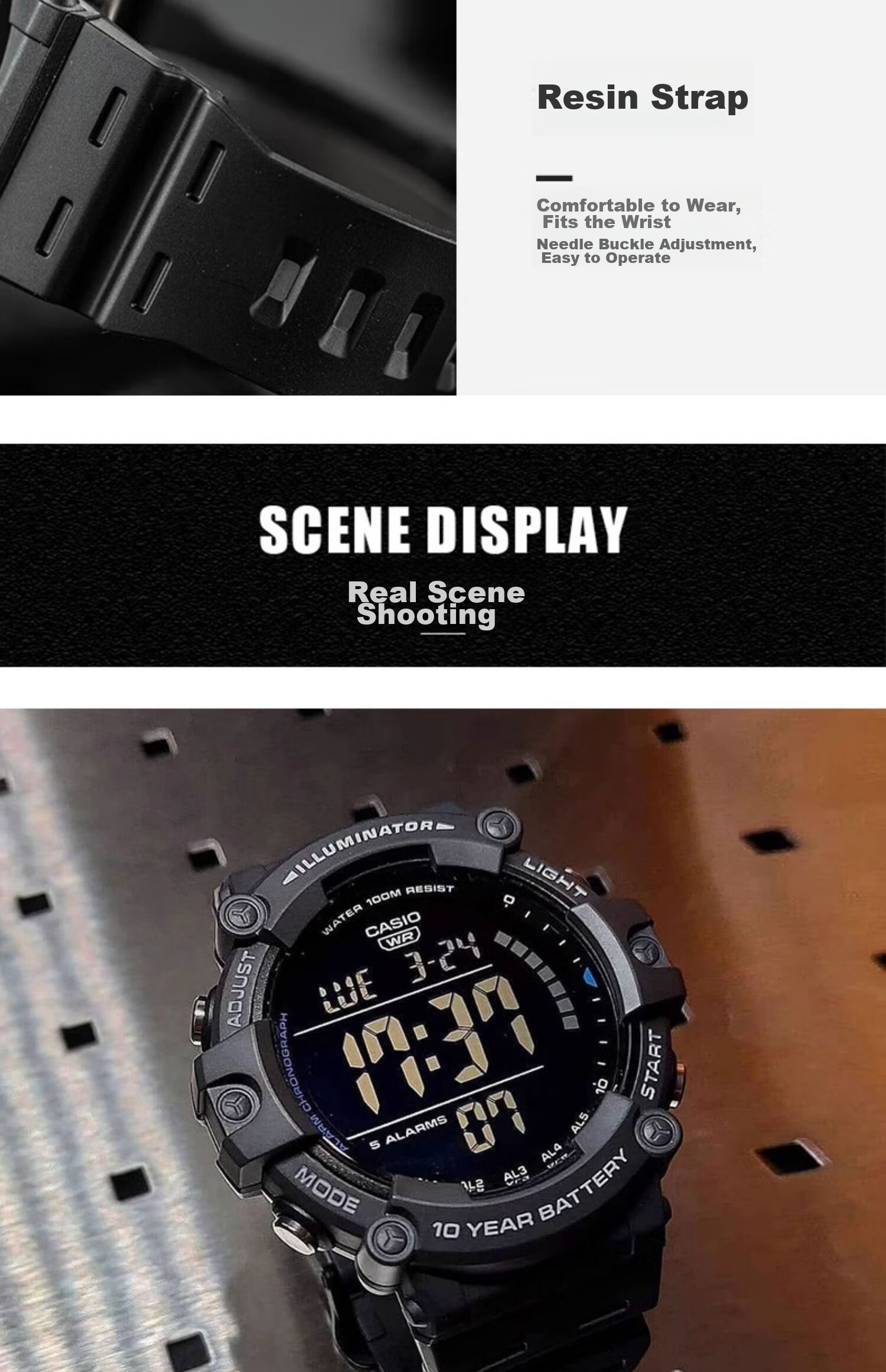 Casio Watch for Men, Large Digital Display, Sports, High School Students, Unisex Watch, Electronic Watch, Gift, AE-1500WH 6