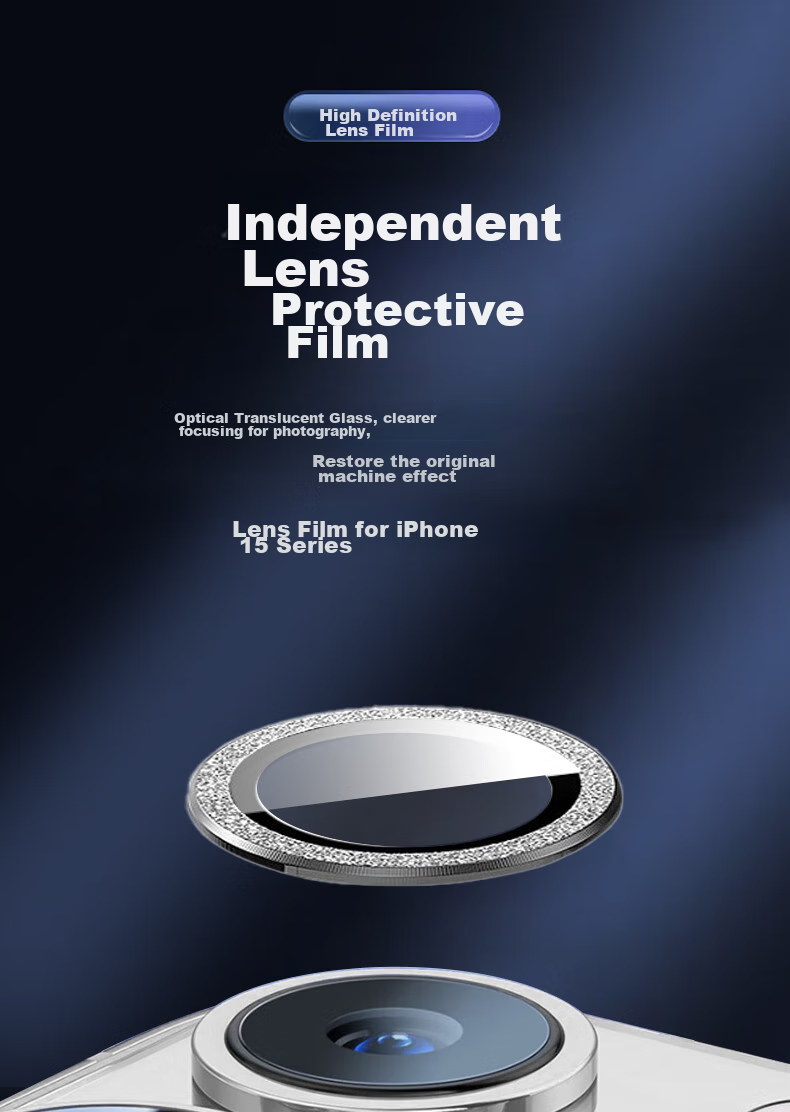 ESCASE IPhone 15 Pro Max Camera Lens Protector, Metal Back Full Coverage, High Definition, Sapphire, Wear-Resistant, Eagle Eye Diamond-Inlaid Platinum White 1
