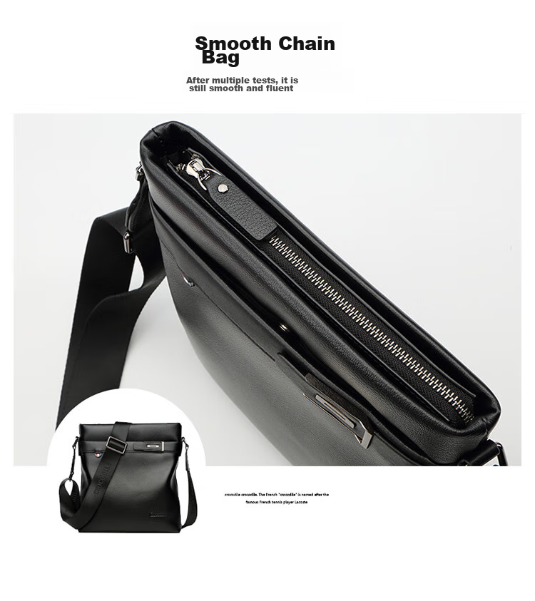 CROCODILE Top-Grain Leather Shoulder Bag, Men's Crossbody Bag, Business Casual Men's Bag, Birthday Gift, 2052 Black, for Boyfriend 12