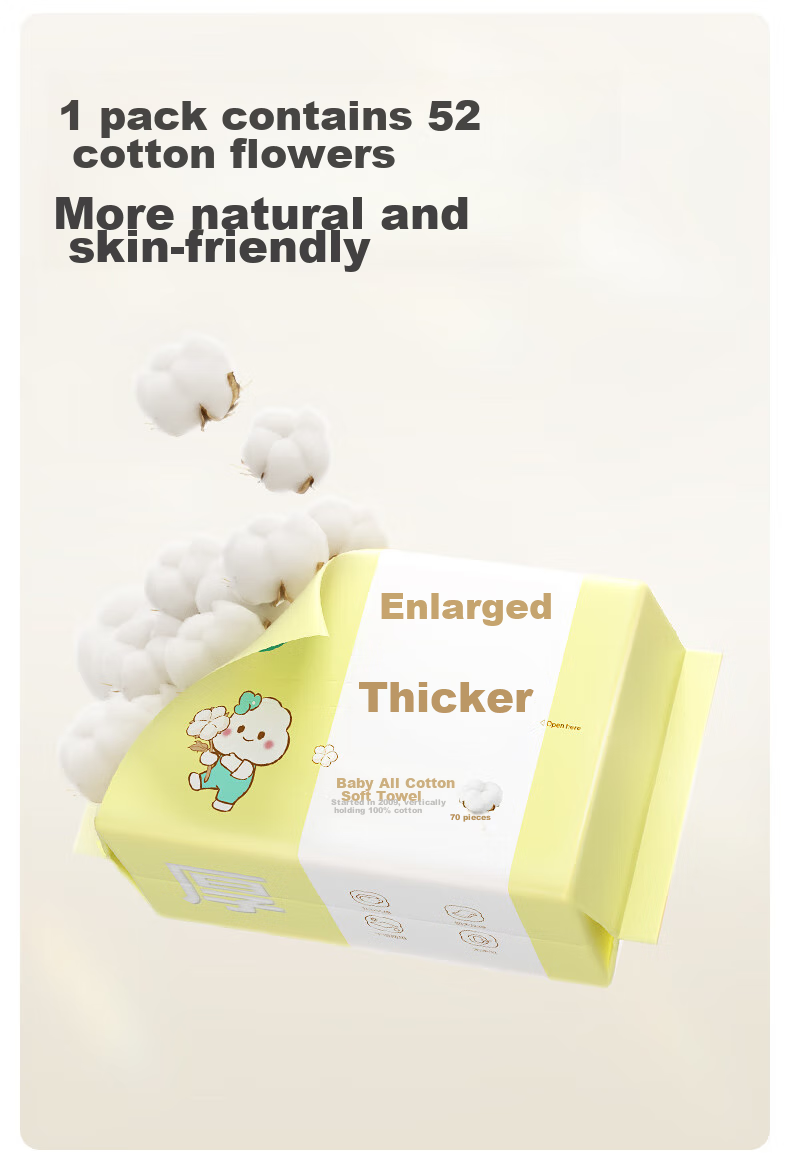 PurCotton [Sun Yingsha's Choice] Extra Large And Thick Baby Soft Cotton Wipes Hanging Face Towels 100% Pure Cotton 140 Sheets 1 Pack 5