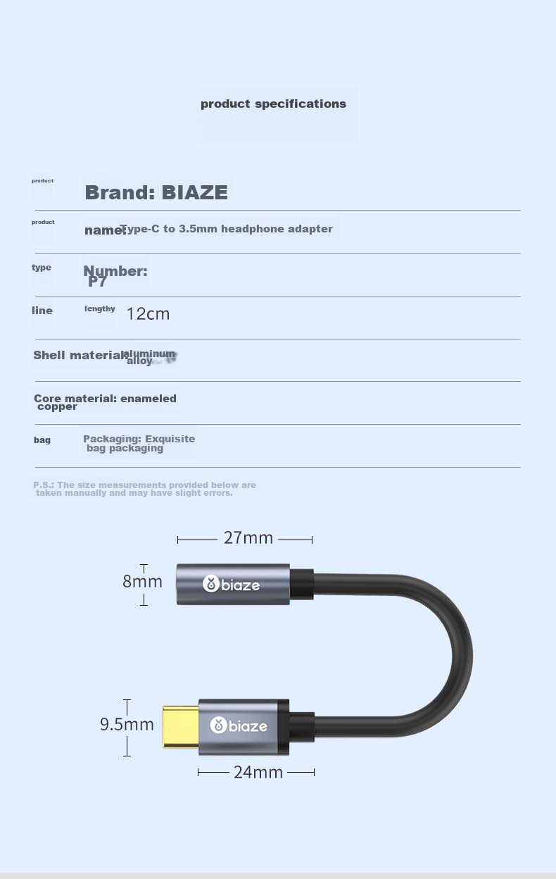 BIAZE Type-C Adapter, 3.5mm Headphone Audio Data Cable, Android Phone USB Converter, Compatible with Xiaomi 14/13/12x, Huawei P50/mate40Pro/50 12