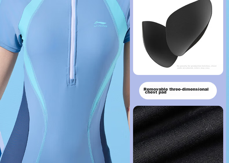 Li-Ning Women's Professional One-Piece Conservative Boyshort Swimsuit, Tummy-Covering Slimming Casual Training Hot Spring Swimwear 506 Gray Blue L 10