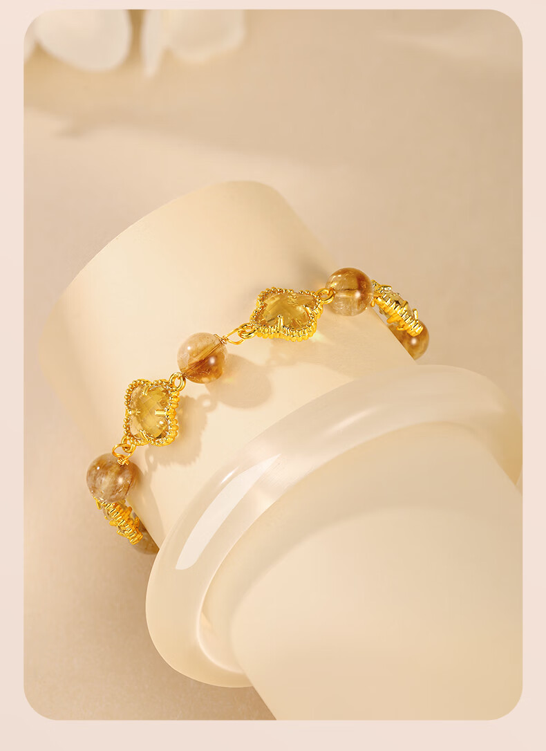 Jinliufu Lucky Four-Leaf Clover Crystal Bracelet Women's Bangle Chinese National Trend Cat's Eye Glass Set Birthday Gift for Girlfriend 25