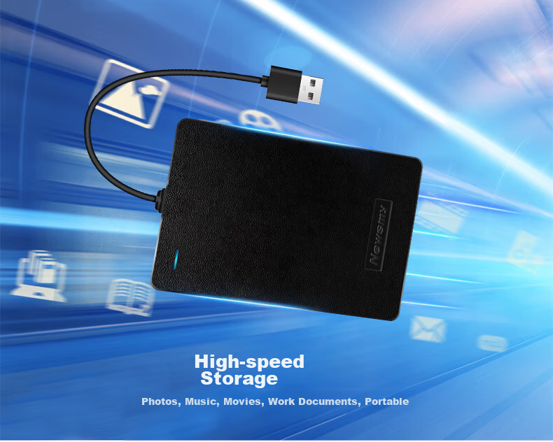 Newsmy 500GB Portable Mechanical Hard Drive StarFeng S Series USB 3.0 Hidden Cable Compartment 2.5 Inch Black Data Backup Large USB Drive 3