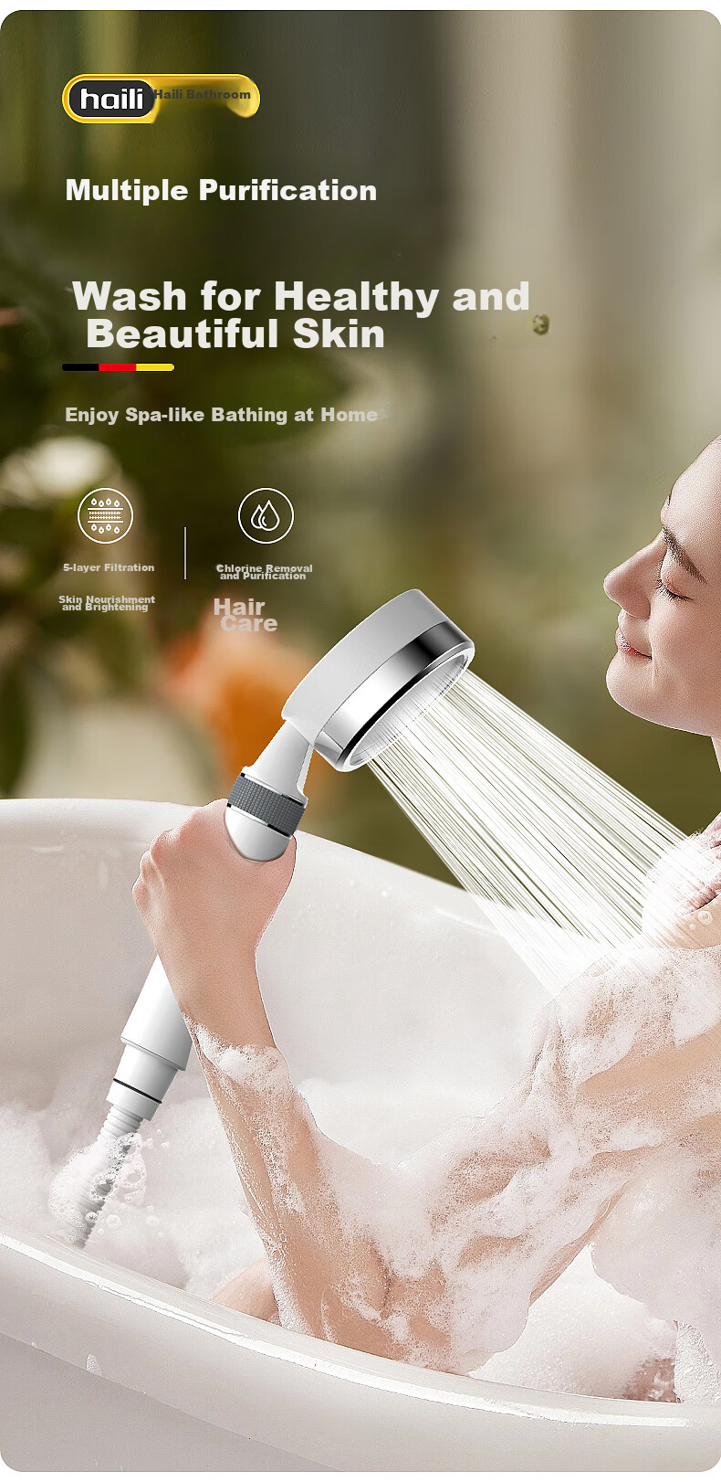 Haili Shower Head, High-Pressure Shower Head, Bathroom Pressurized Handheld Shower Head, Filtered Shower Head, Water Purification, Chlorine Removal, 988 23