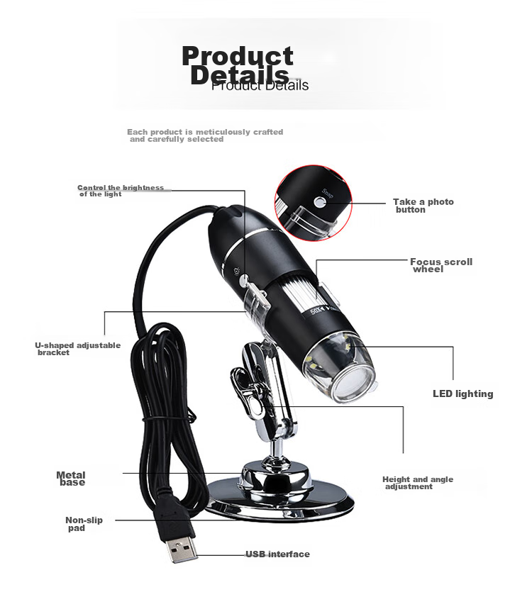 BIJIA Digital Microscope, 500x Zoomable, High-Definition Portable Electronic Magnifier, USB Connected to Computer, Capable of Taking Photos 9