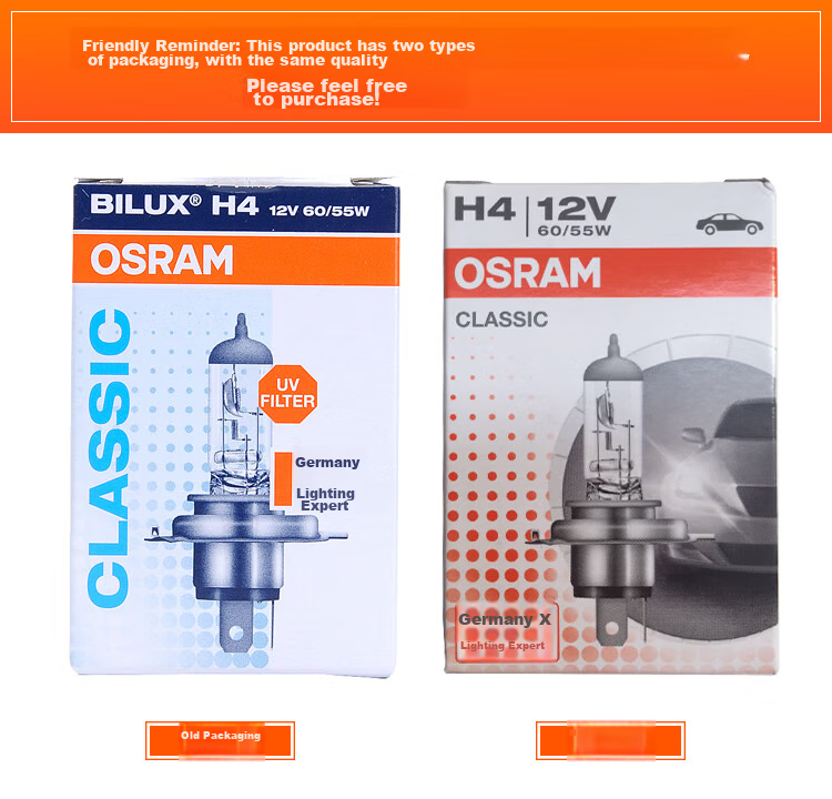 OSRAM Automotive Bulb, Headlight Low Beam High Beam Halogen Lamp, H4 Standard Type 12V (Single Pack) 8
